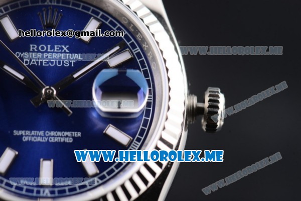Rolex Datejust Clone Rolex 3135 Automatic Stainless Steel Case/Bracelet with Dark Blue Dial and Stick Markers (BP) - Click Image to Close